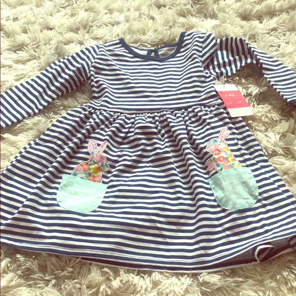 Easter dress bunny pocket pinstripe sz 4T